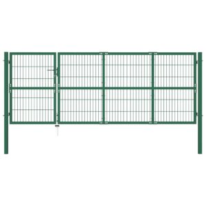 Garden Fence Gate with Posts 350x120 cm Steel Green