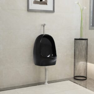 Wall-Mounted Black Ceramic Urinal: Sleek, Sophisticated, and Flush-Valve Equipped