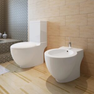 Stand Toilet  &  Bidet Set White Ceramic