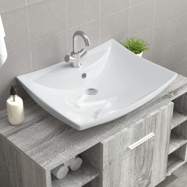 Luxury Ceramic Basin Rectangular with Overflow  &  Faucet Hole