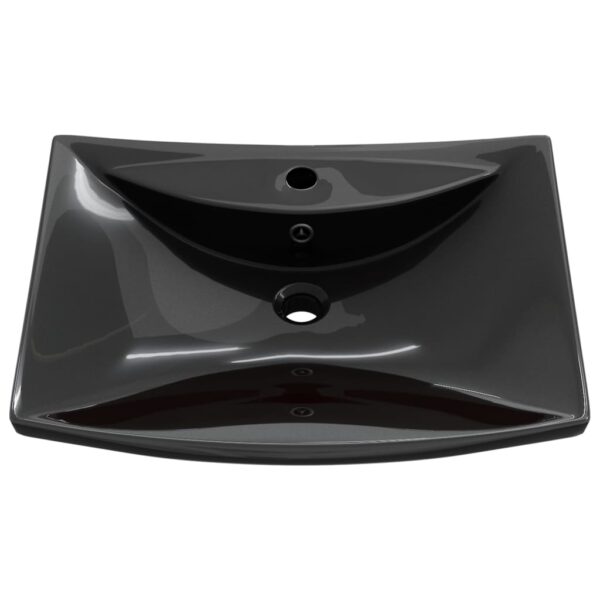 Black Luxury Ceramic Basin Rectangular with Overflow  &  Faucet Hole