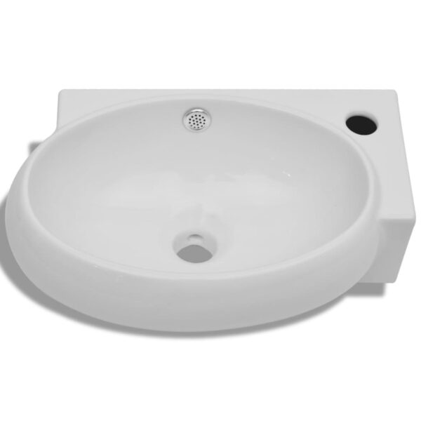 Ceramic Sink Basin Faucet  &  Overflow Hole Bathroom White