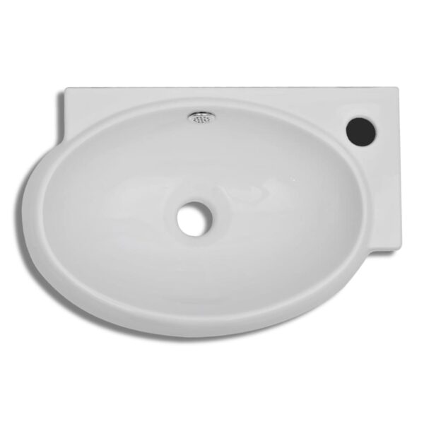 Ceramic Sink Basin Faucet  &  Overflow Hole Bathroom White