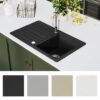 Granite Kitchen Sink Single Basin with Drainer Reversible Black