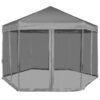 Hexagonal Pop-Up Marquee with 6 Sidewalls Grey 3.6x3.1 m
