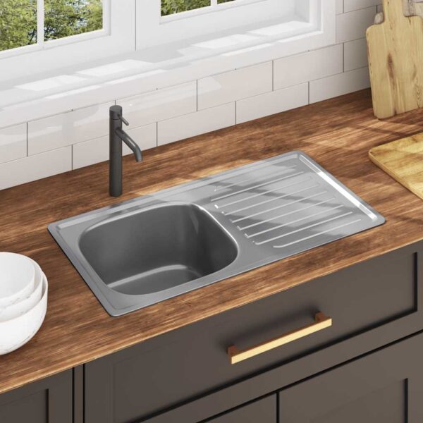 Kitchen Sink with Strainer and Trap Stainless Steel