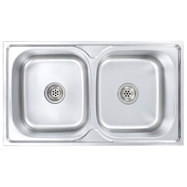 Kitchen Sink Double Basin with Strainer  &  Trap Stainless Steel