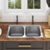 Kitchen Sink Double Basin with Strainer  &  Trap Stainless Steel