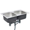 Kitchen Sink Double Basin with Strainer  &  Trap Stainless Steel