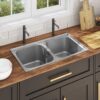 Kitchen Sink Double Basin with Strainer  &  Trap Stainless Steel