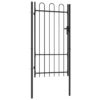 Fence Gate Single Door with Arched Top Steel 1x1.75 m Black