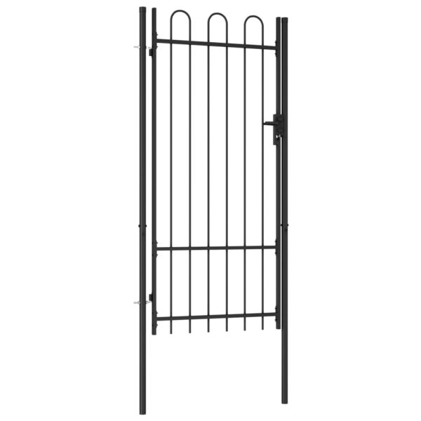 Fence Gate Single Door with Arched Top Steel 1x2 m Black