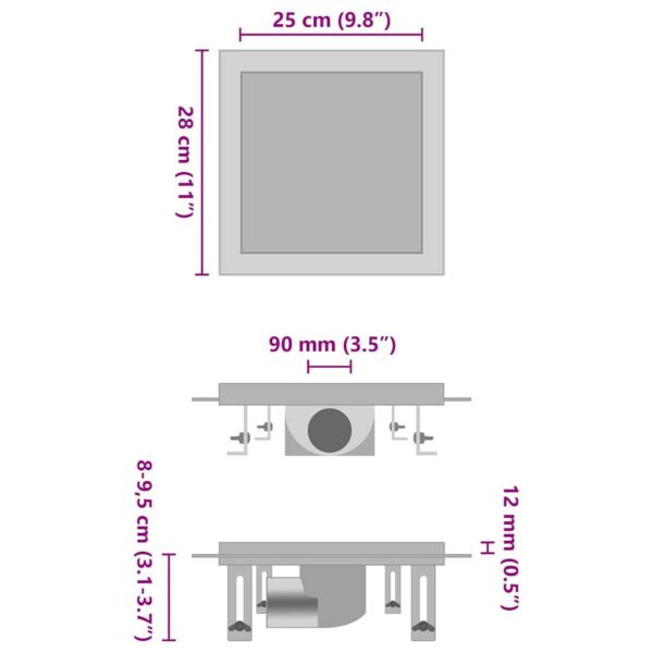 Shower Drain With 2-in-1 Flat and Tile Insert Cover 28x28 cm Stainless Steel