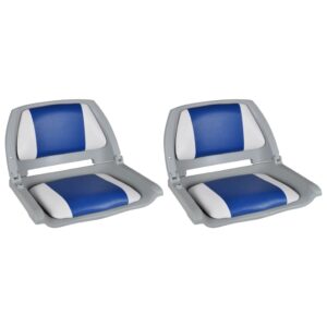 Boat Seats 2 pcs Foldable Backrest Blue-white Pillow 41x51x48cm