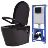 Wall Hung Toilet with Concealed Cistern Ceramic Black