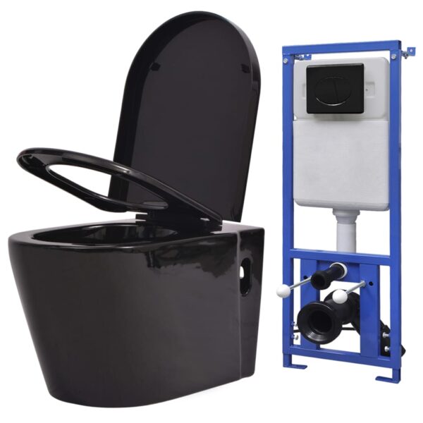 Wall Hung Toilet with Concealed Cistern Ceramic Black