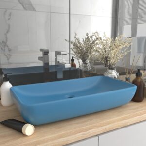 Luxury Basin Rectangular Matt Light Blue 71x38 cm Ceramic