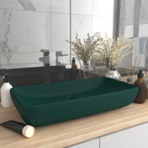 Luxury Basin Rectangular Matt Dark Green 71x38 cm Ceramic