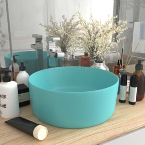 Luxury Wash Basin Round Matt Light Green 40x15 cm Ceramic