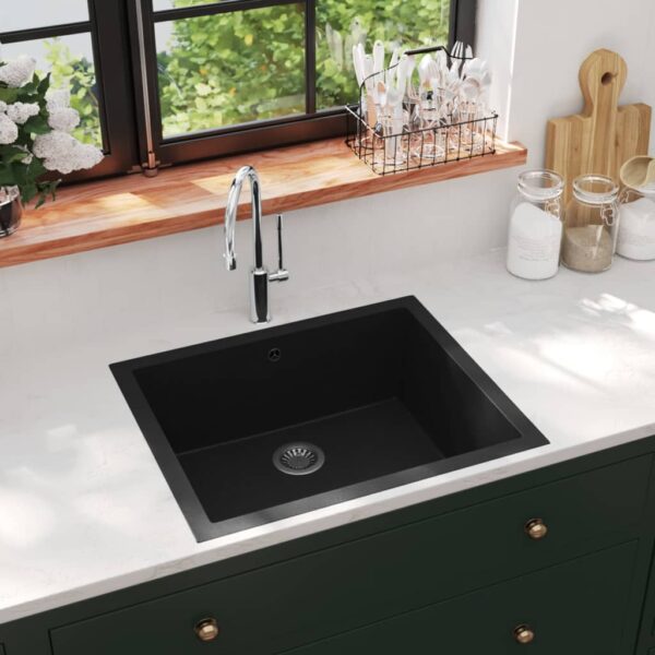 Kitchen Sink with Overflow Hole Black Granite