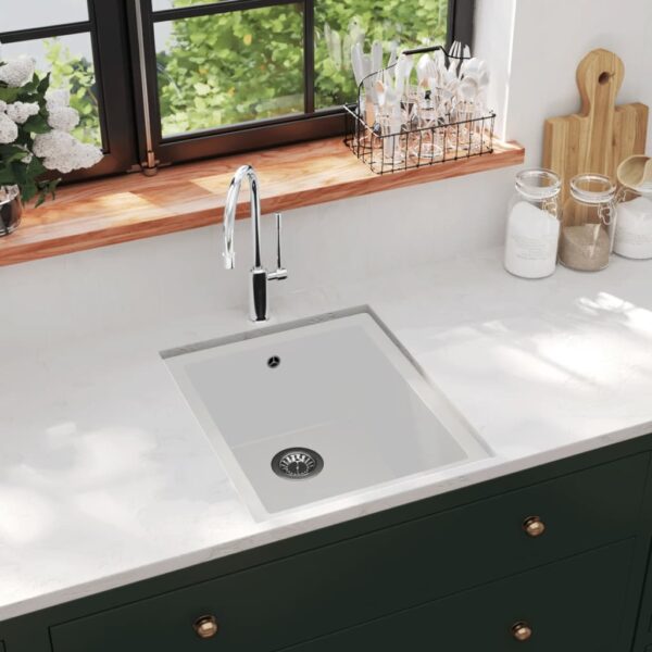Kitchen Sink with Overflow Hole White Granite