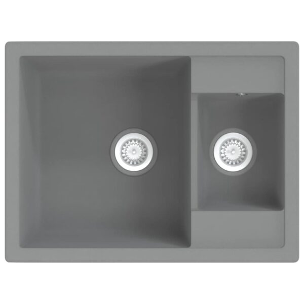 Kitchen Sink with Overflow Hole Double Basins Grey Granite
