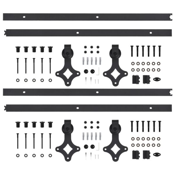 Sliding Door Hardware Kits 2 pcs 200 cm Steel Black