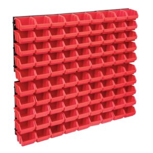 96 Piece Storage Bin Kit with Wall Panels Red and Black