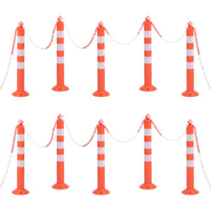 Traffic Control Bollards 10 pcs with Chain 75 cm PE