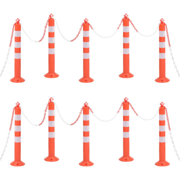 Traffic Control Bollards 10 pcs with Chain 75 cm PE