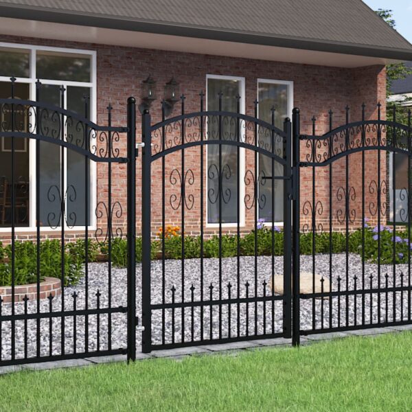 Fence Gate with Spear Top Black 103x175 cm Powder-coated Steel