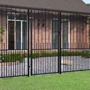 Fence Gate with Spear Top Black 103x225 cm Powder-coated Steel