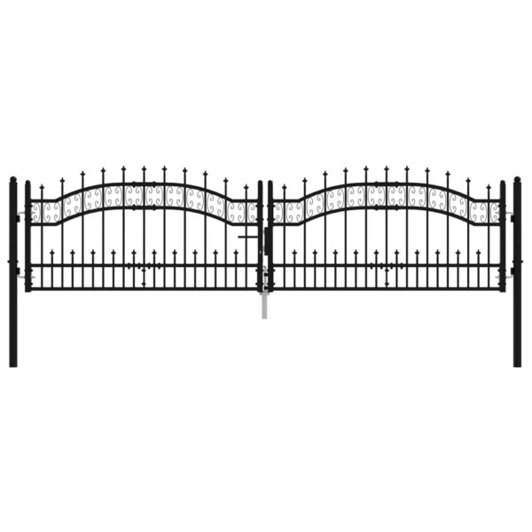 Fence Gate with Spear Top Black 305x120 cm Powder-coated Steel