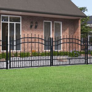 Fence Gate with Spear Top Black 305x151 cm Powder-coated Steel