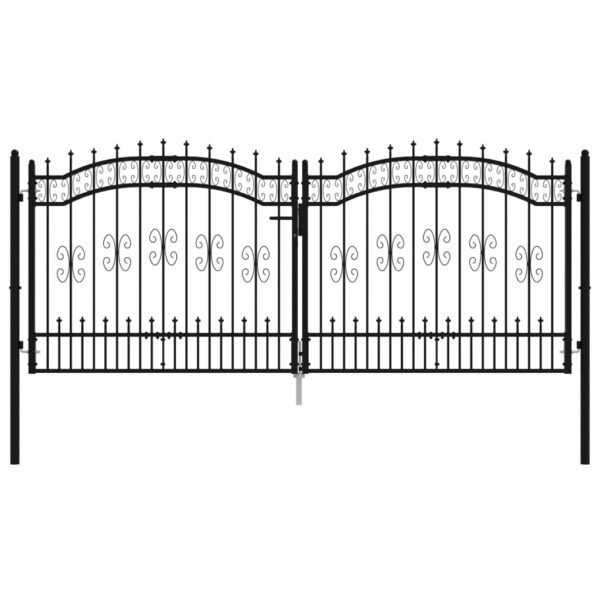 Fence Gate with Spear Top Black 305x173 cm Powder-coated Steel