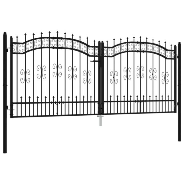 Fence Gate with Spear Top Black 305x173 cm Powder-coated Steel