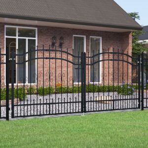 Fence Gate with Spear Top Black 305x173 cm Powder-coated Steel