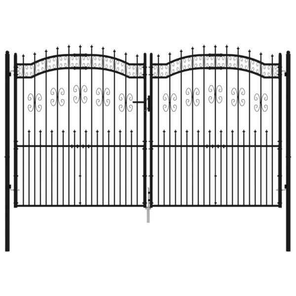 Fence Gate with Spear Top Black 305x223 cm Powder-coated Steel
