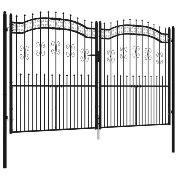 Fence Gate with Spear Top Black 305x223 cm Powder-coated Steel