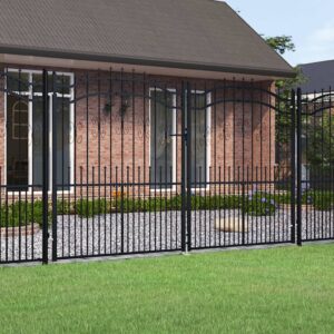 Fence Gate with Spear Top Black 305x223 cm Powder-coated Steel
