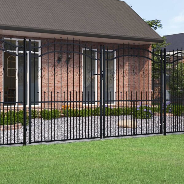 Fence Gate with Spear Top Black 305x223 cm Powder-coated Steel