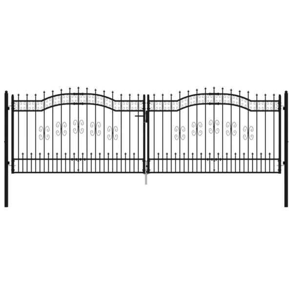 Fence Gate with Spear Top Black 406x173 cm Powder-coated Steel