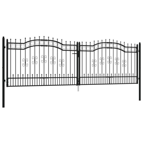 Fence Gate with Spear Top Black 406x173 cm Powder-coated Steel
