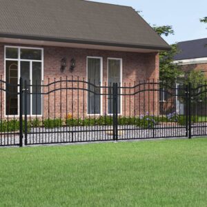 Fence Gate with Spear Top Black 406x173 cm Powder-coated Steel