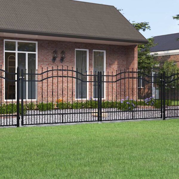 Fence Gate with Spear Top Black 406x173 cm Powder-coated Steel