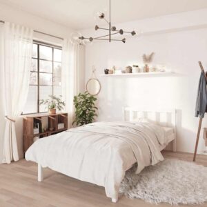 810068  Bed Frame without Mattress White Solid Wood 90x200 cm