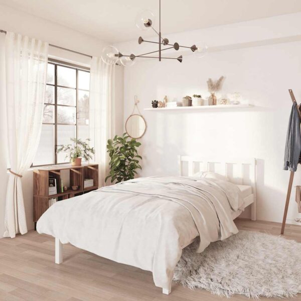 810068  Bed Frame without Mattress White Solid Wood 90x200 cm