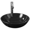 Bathroom Sink with Tap and Push Drain Black Tempered Glass