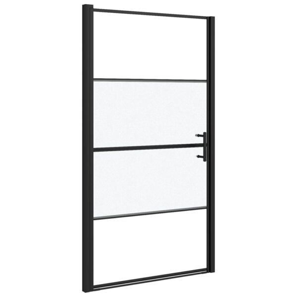 Shower Door 100x178 cm Half Frosted Tempered Glass Black