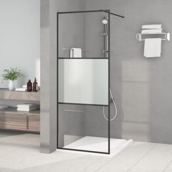 Walk-in Shower Wall Black 80x195 cm Half Frosted ESG Glass